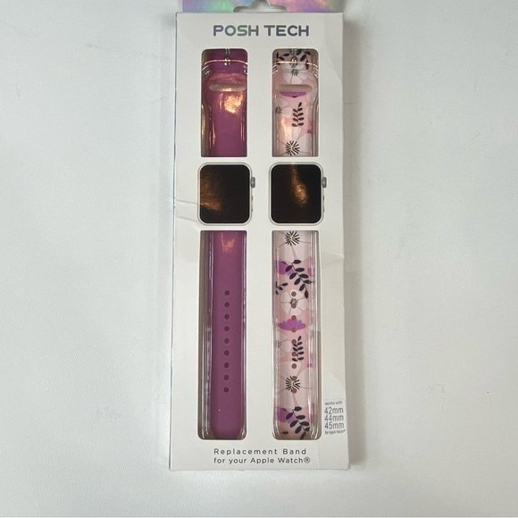 Purple Floral and Purple 2-Piece Silicone Band for Apple Watch 42mm - Picture 4 of 8